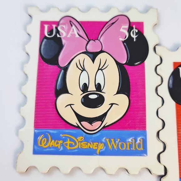 Disney WDW Mickey & Minnie Stamp Magnets Red Pink VTG Set - Picture 2 of 6